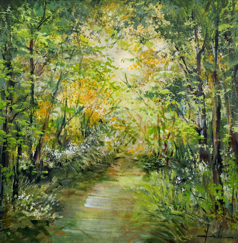 Between Leaves and Light by Irina Laube, Painting for Sale on Select