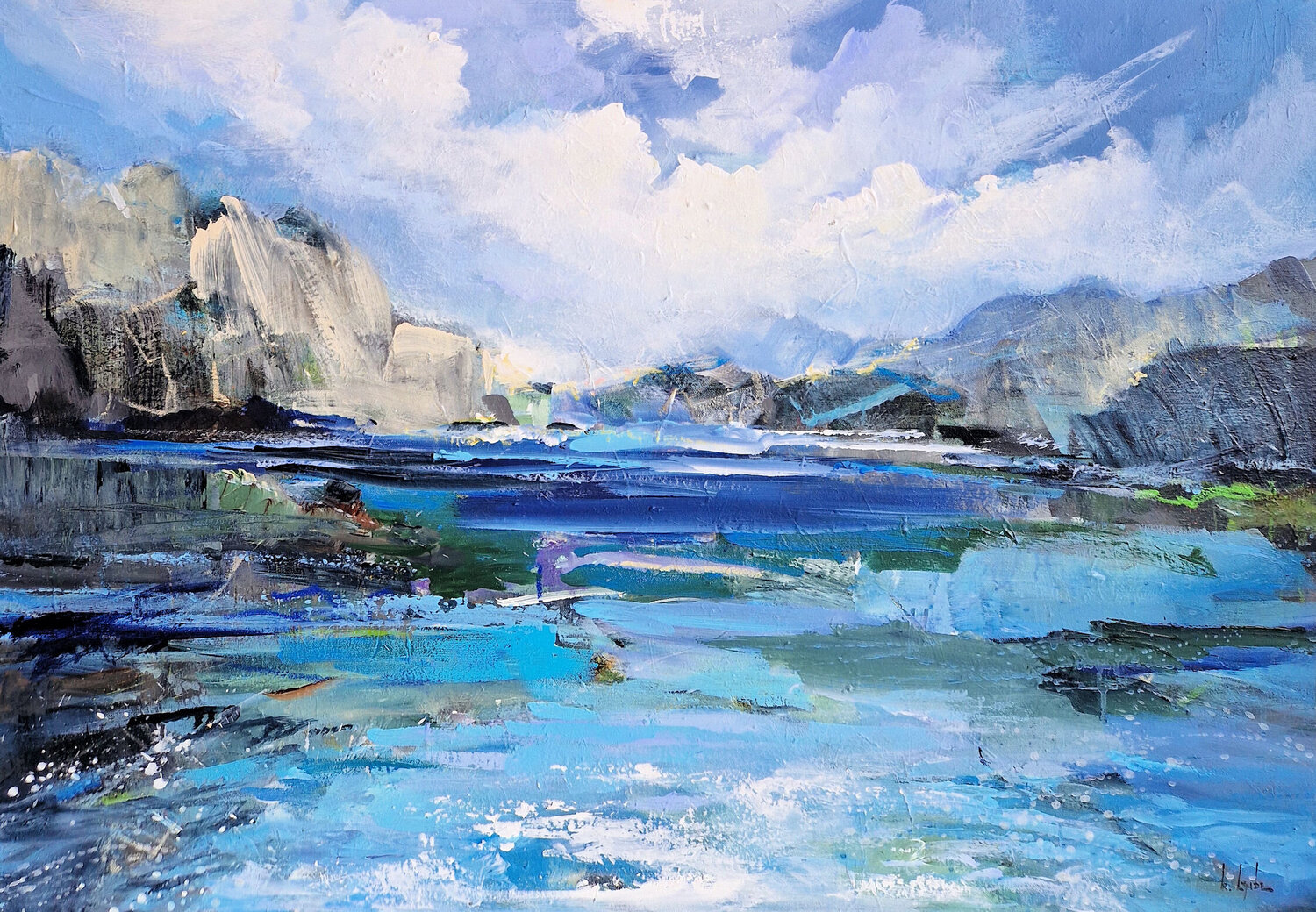 A lake in the mountains Irina Laube Original painting for sale