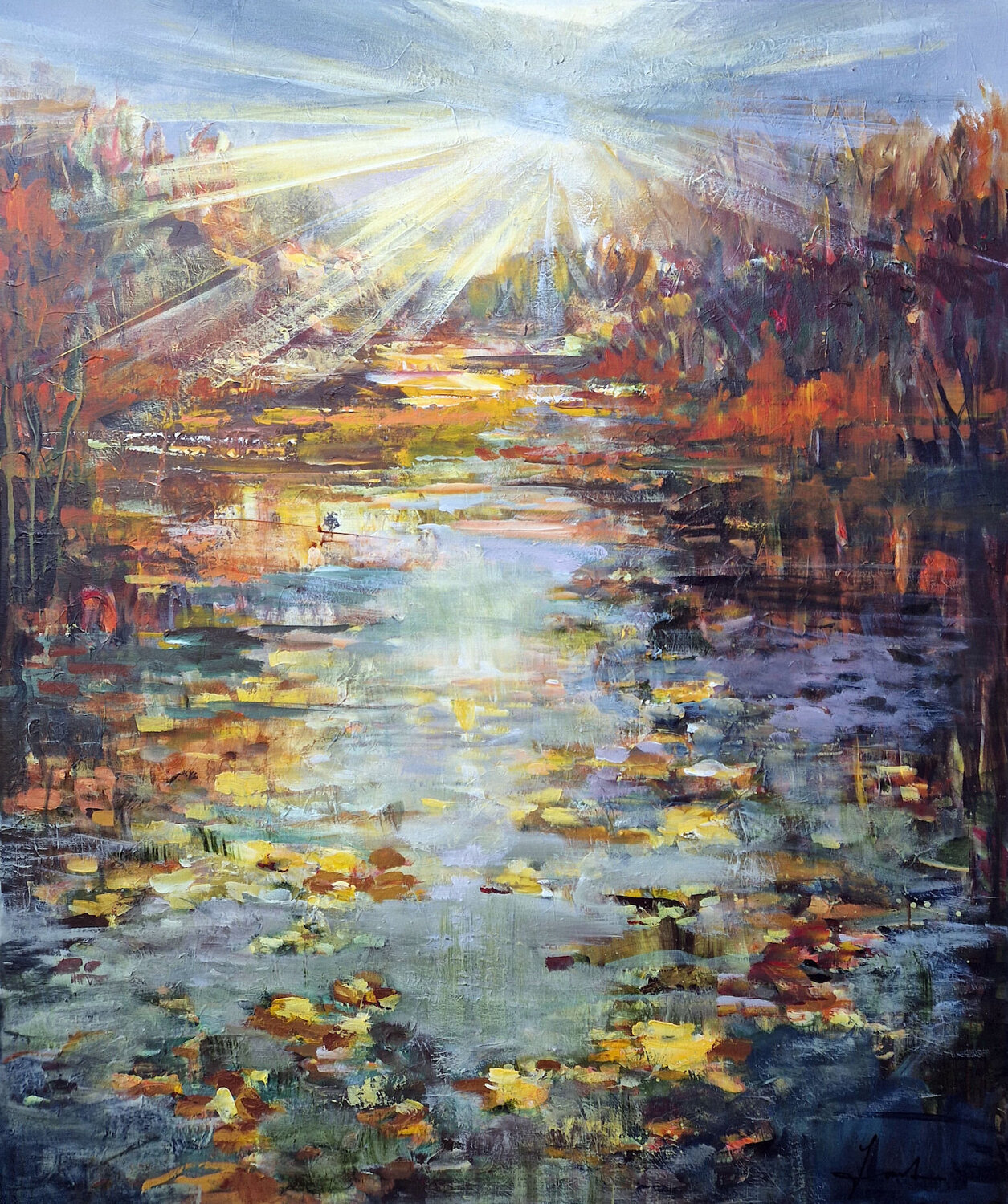 At the autumn pond Irina Laube Original painting for sale