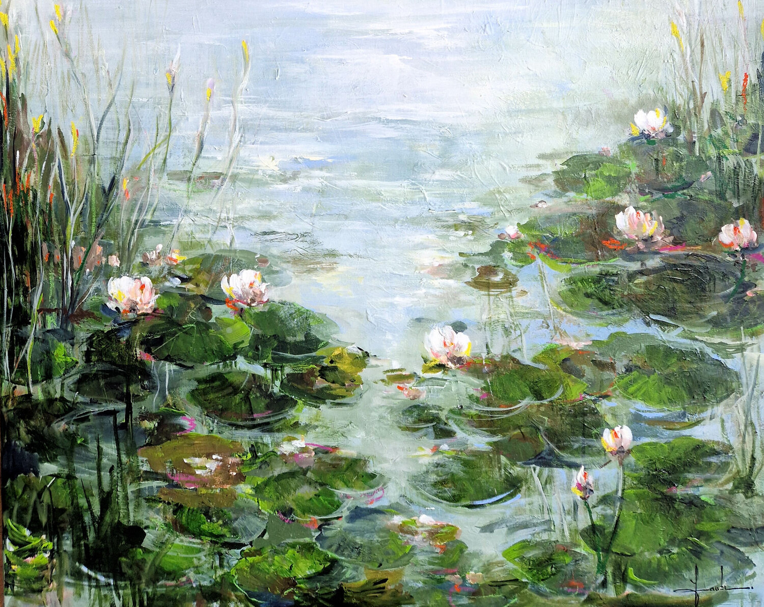 Water Lilies On The Shore Irina Laube Original painting for sale