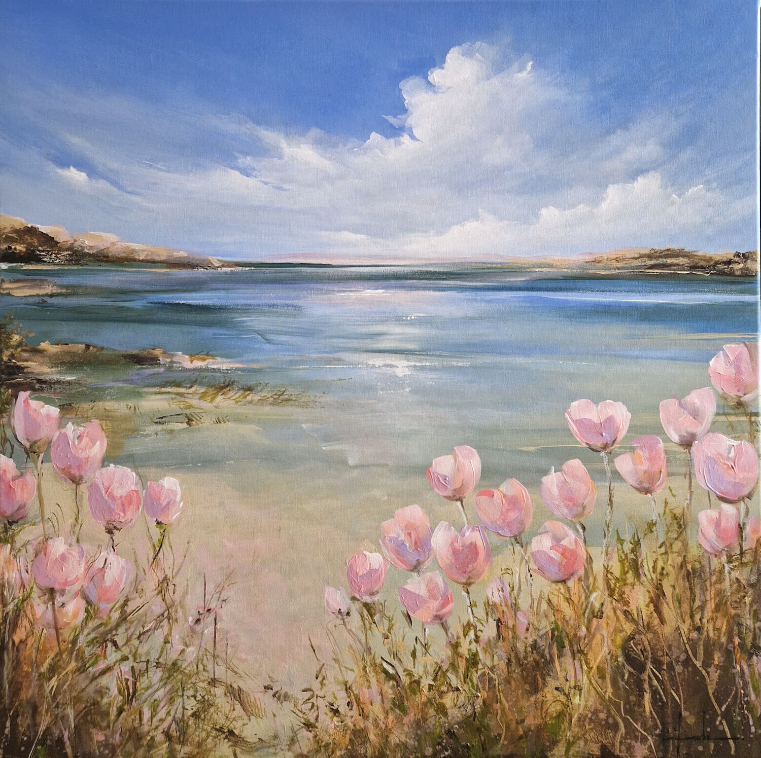 Soft Flowers By The Sea Irina Laube Original painting for sale