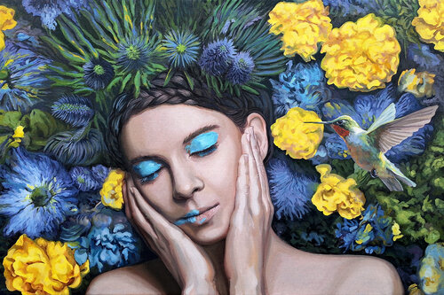 The daughter of the blue forest by Gabriel Cristian Matei, Painting for Sale on Select