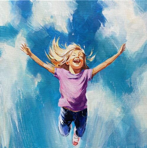 Carefree childhood. I can fly by Mariia Kotiuzhynska, Painting for Sale on Select