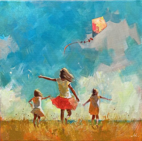 Carefree childhood. Dreams fly. by Mariia Kotiuzhynska, Painting for Sale on Select