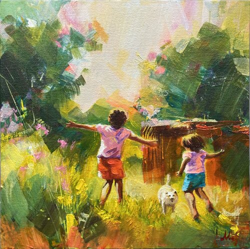 Carefree childhood. Summer time by Mariia Kotiuzhynska, Painting for Sale on Select