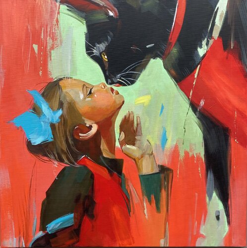 A Kiss for Luck by Mariia Kotiuzhynska, Painting for Sale on Select