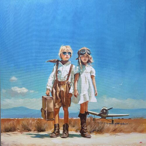 Sky Explorers by Mariia Kotiuzhynska, Painting for Sale on Select