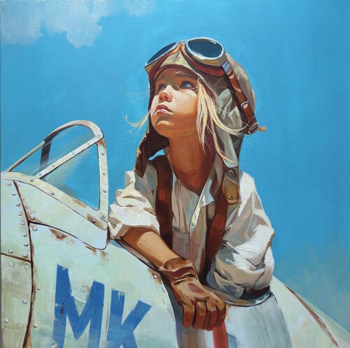 Little Aviator by Mariia Kotiuzhynska, Painting for Sale on Select