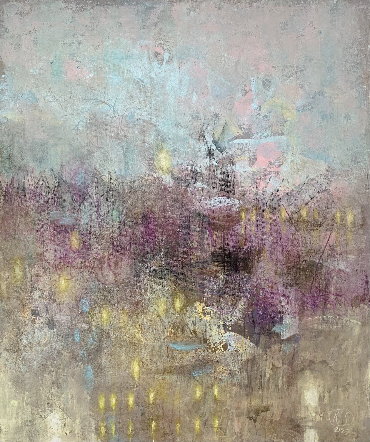 Landscape with Dancing Lights Svetlana Rumak Original painting for sale