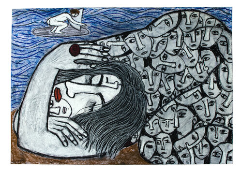 Vatansız (Heimatlos), Urheberrecht Katharina Kretschmer, Verkauf möglichst als gesamten Toprak Ana Zyklus by Katharina Kretschmer, Drawing for Sale on Select