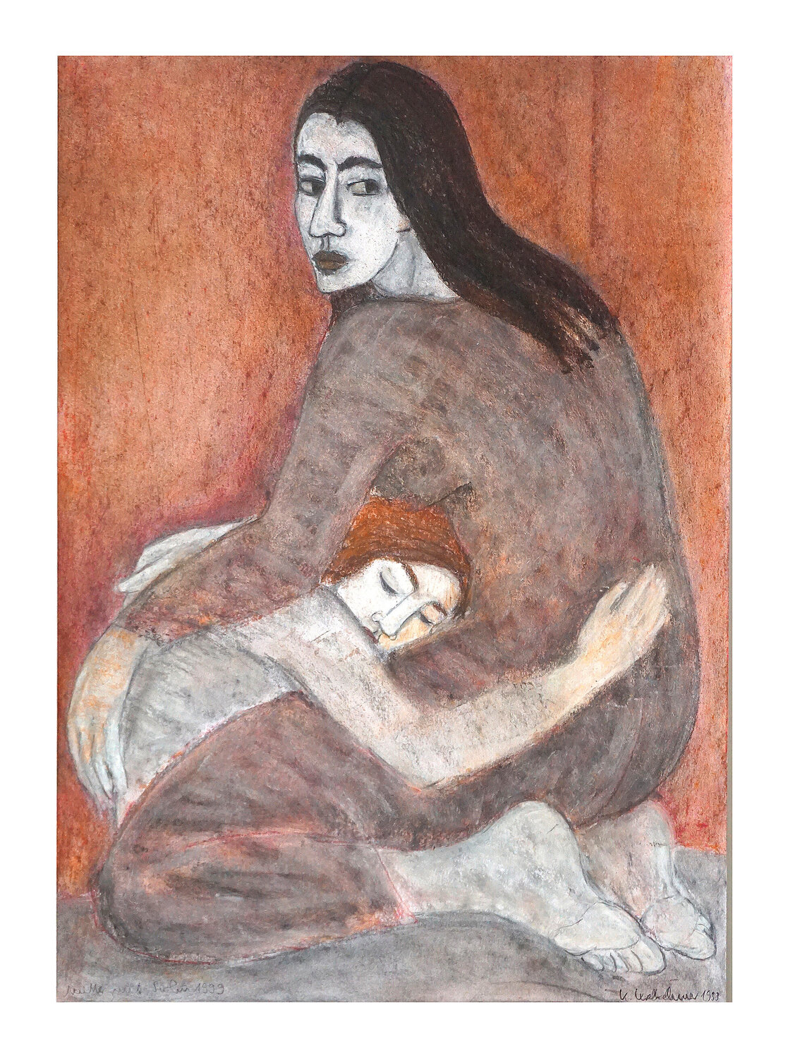 Mutter mit Sohn, Urheberrecht Katharina Kretschmer Katharina Kretschmer Original painting for sale