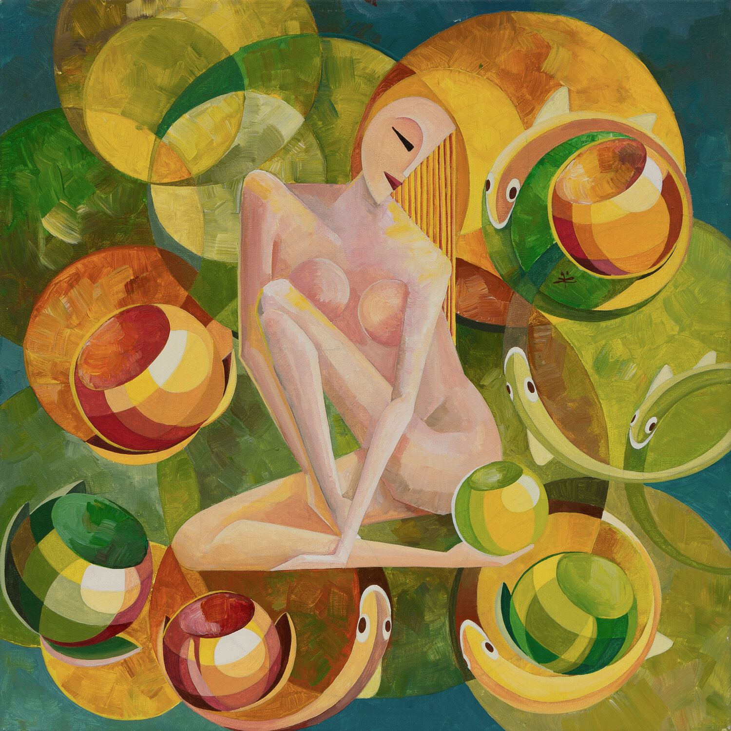 The Girl With Lotus Flowers Tetiana Gryshchenko Original painting for sale