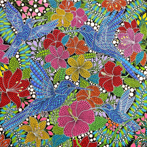 Dance of the Hummingbirds by Oxana Lazari, Painting for Sale on Select