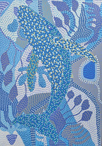 Whale in a Mosaic Sea by Oxana Lazari, Painting for Sale on Select