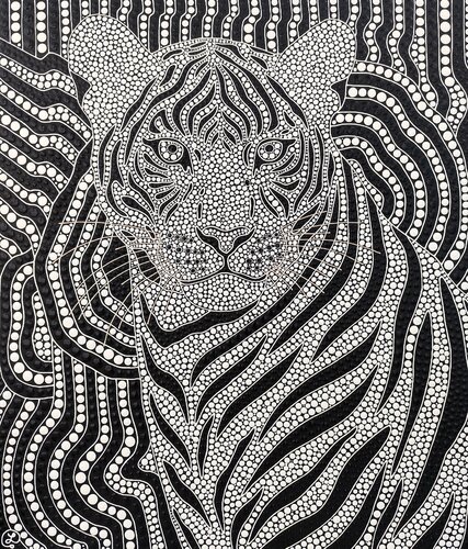 Hypnotic Black and White Tiger by Oxana Lazari, Painting for Sale on Select