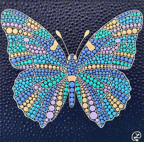 Butterfly in Pastel Blues by Oxana Lazari, Painting for Sale on Select