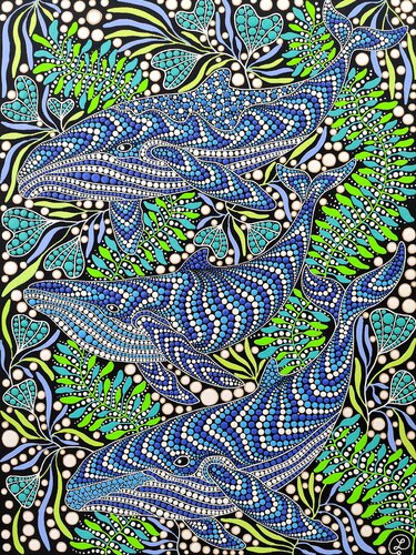 Whales in the Ocean Garden von Oxana Lazari, Malerei kaufen auf Select