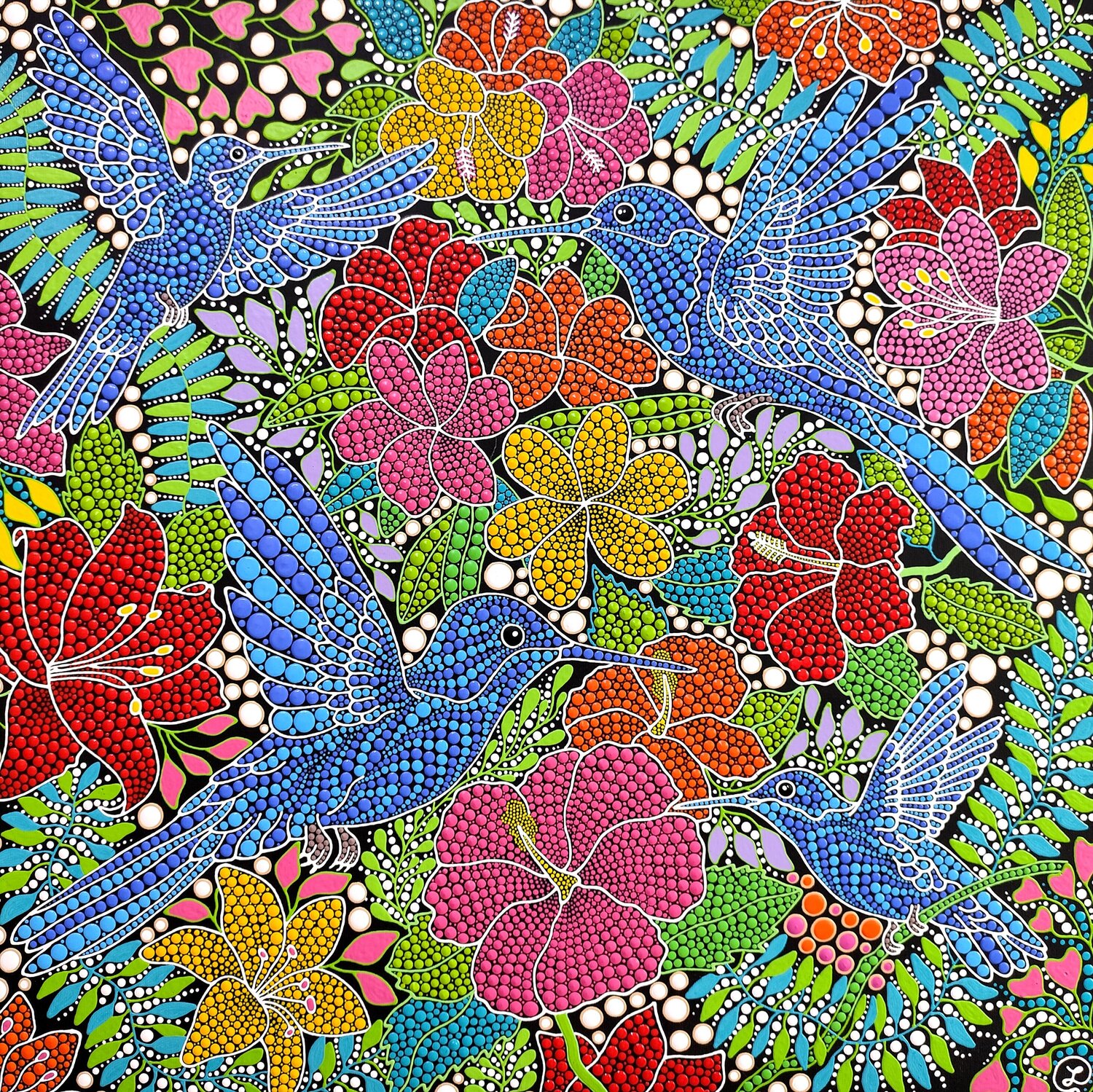 Dance of the Hummingbirds Oxana Lazari Original painting for sale