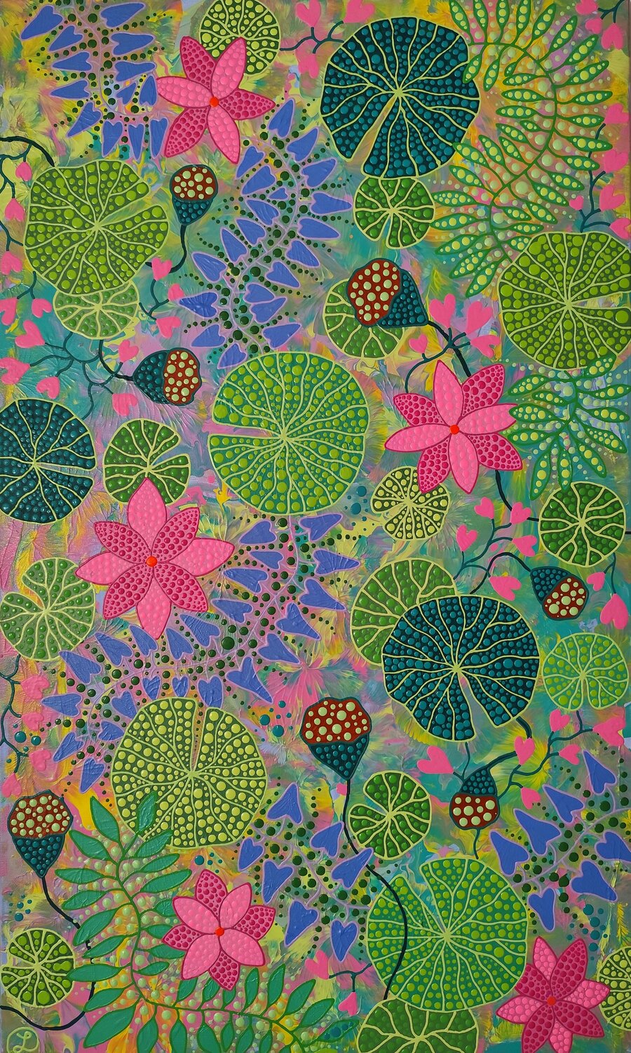 Lotus Pond Oxana Lazari Original painting for sale