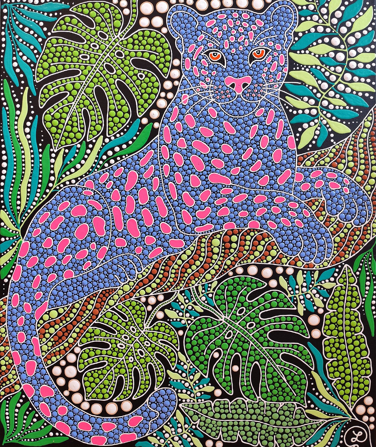 Leopard in the Lush Garden Oxana Lazari Original painting for sale