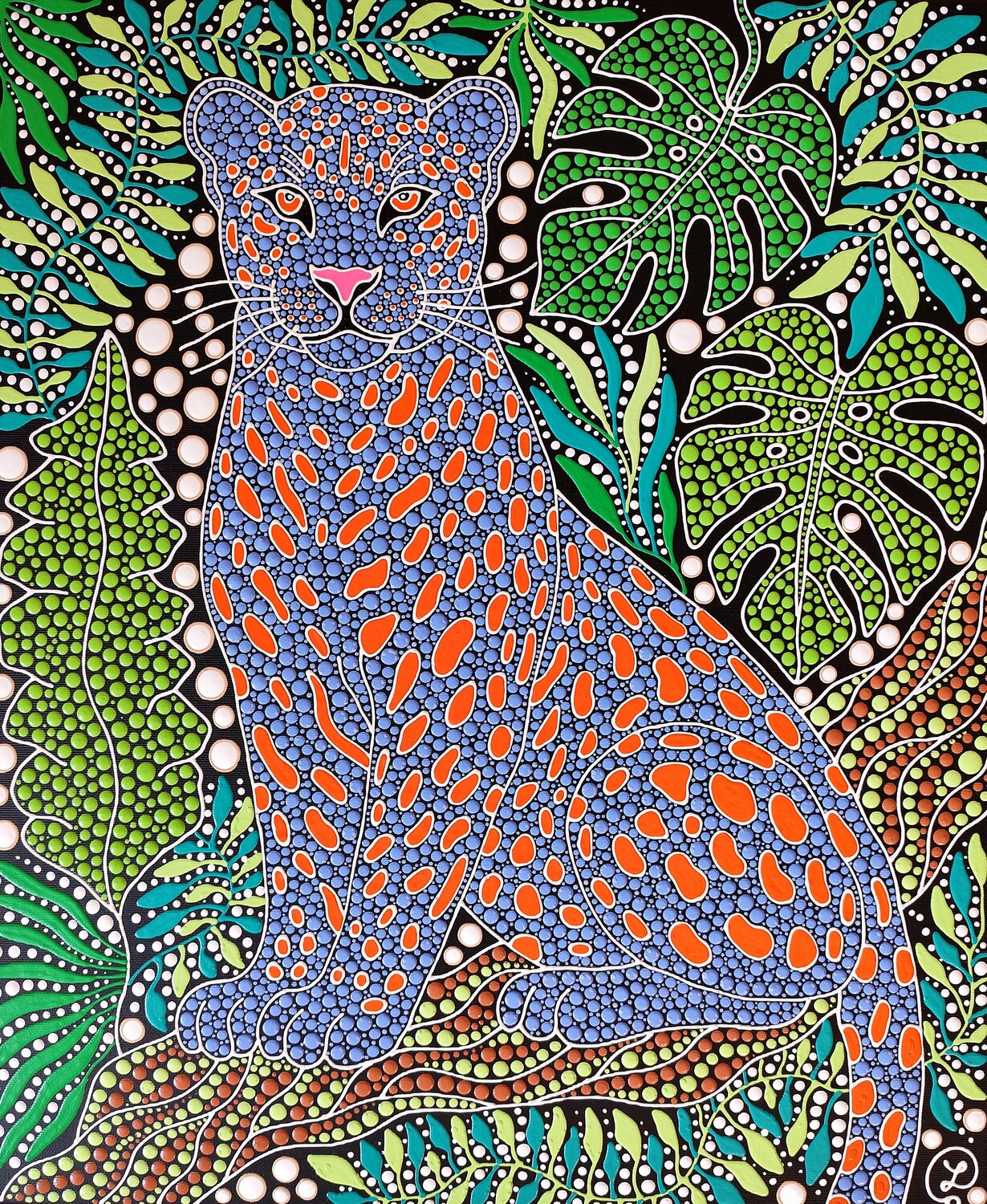 Leopard in the Lush Garden 2 Oxana Lazari Original painting for sale