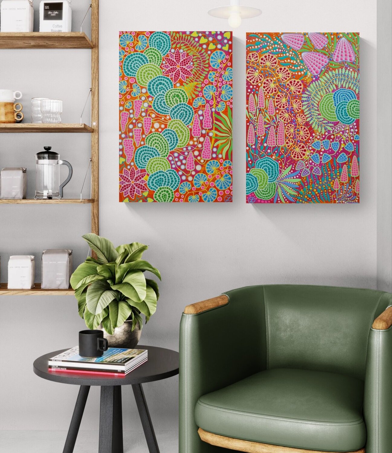 Botanical Rhapsody (Diptych) Oxana Lazari Original painting for sale