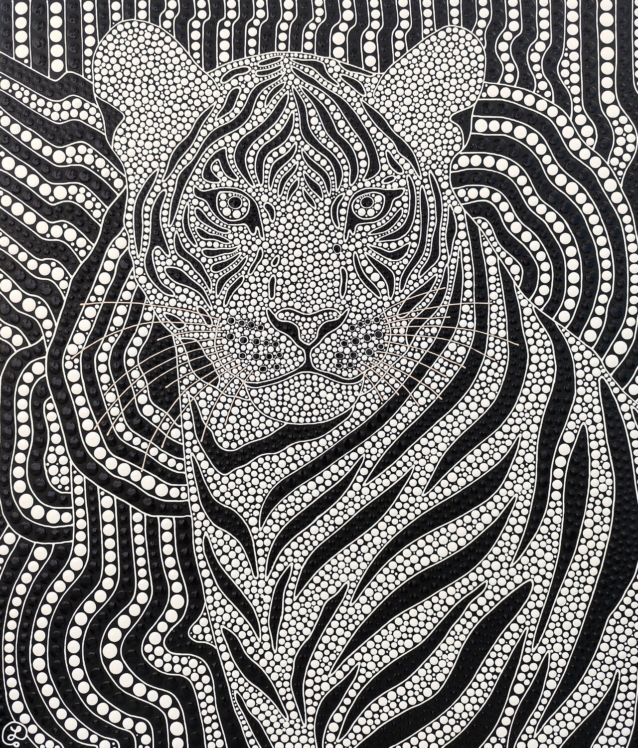 Hypnotic Black and White Tiger Oxana Lazari Original painting for sale