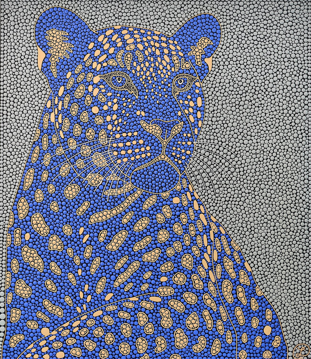 Golden Blue Leopard Oxana Lazari Original painting for sale