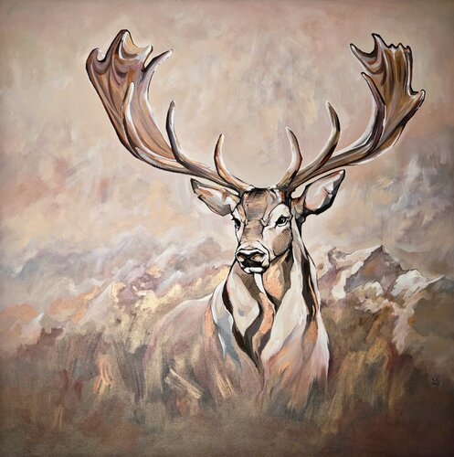 König der Berge (metallic acryl) stolzer Hirsch by Kim Benz, Painting for Sale on Select