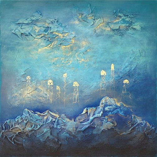 3D/ die goldenen Häuser by Kim Benz, Painting for Sale on Select