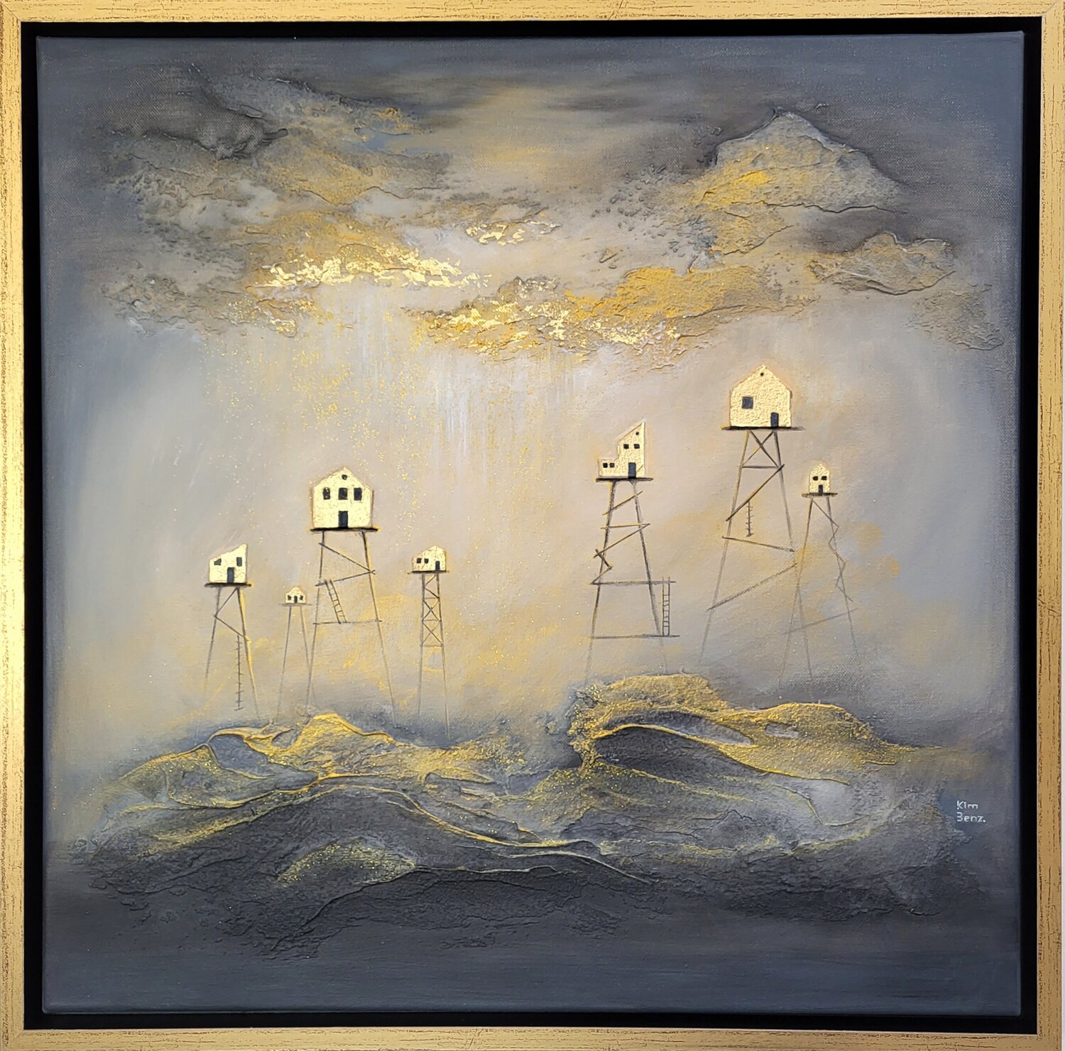 Golden rain | 3D texture Kim Benz Original painting for sale