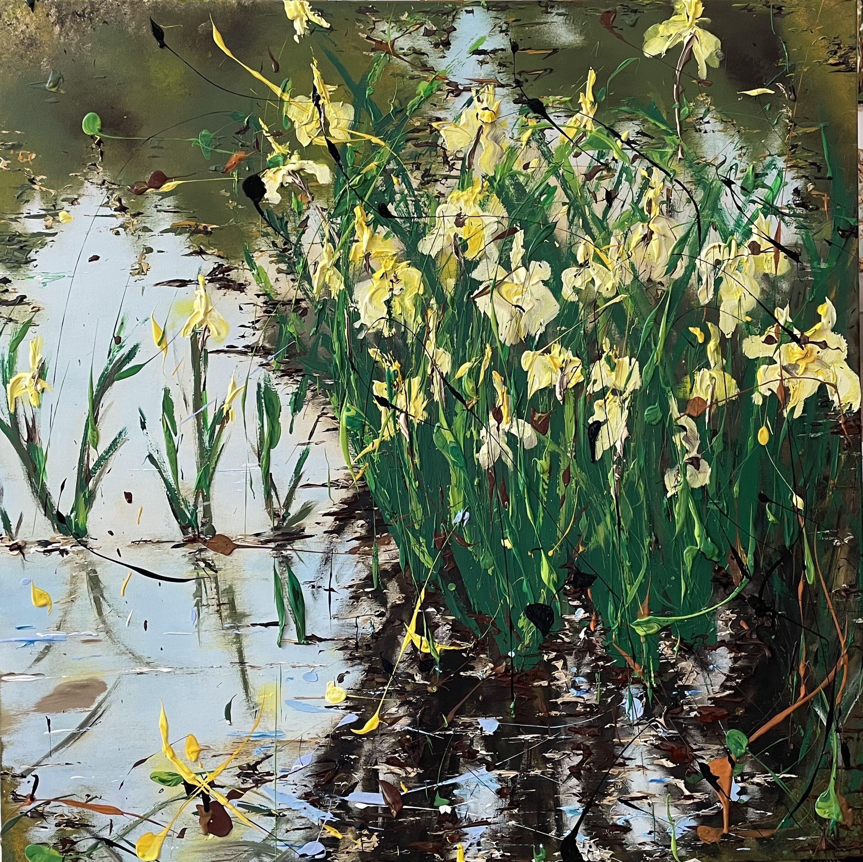 Lake with Yellow Irises