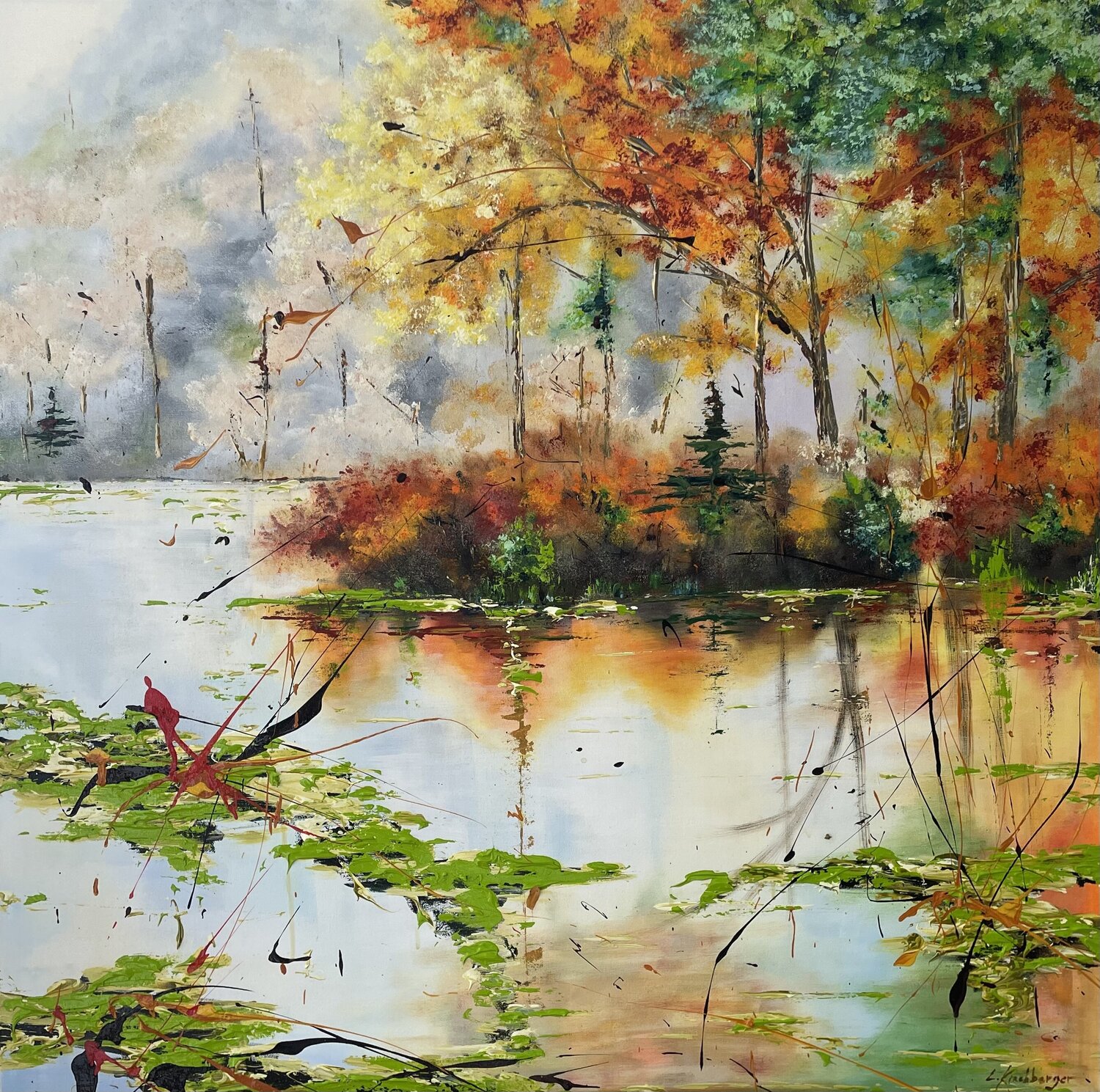 Lake in Autumn Liliya Kirchberger Original painting for sale