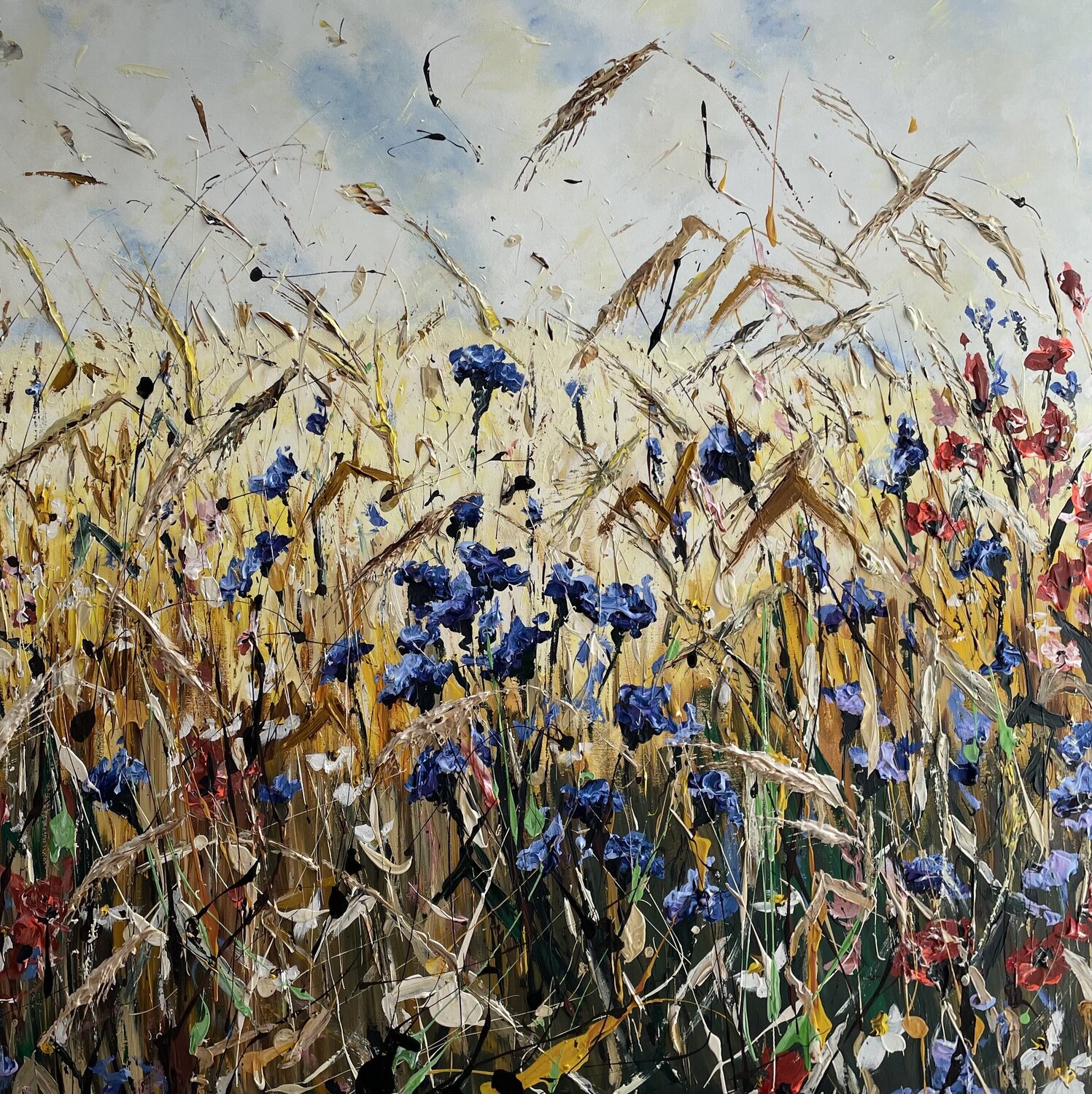 Fields with poppy flowers and cornflowers Liliya Kirchberger Original painting for sale