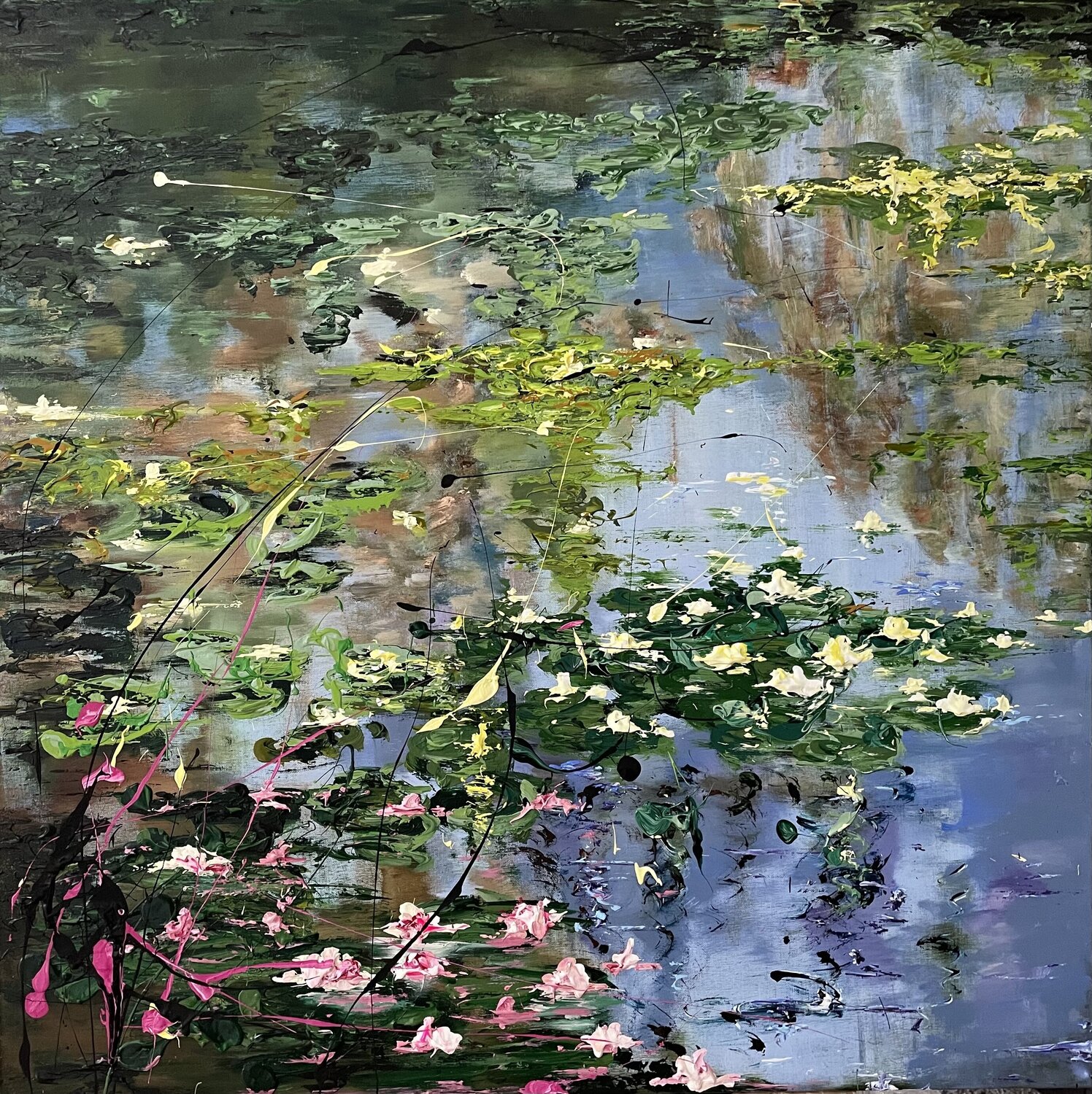 Pond with water lilies Liliya Kirchberger Original painting for sale