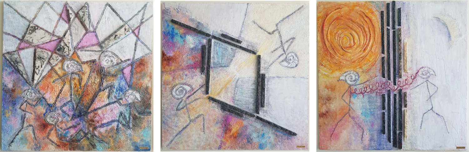 Triptych - "Spiritual play, Scenes I, II, III" Diana Diamandieva Original painting for sale