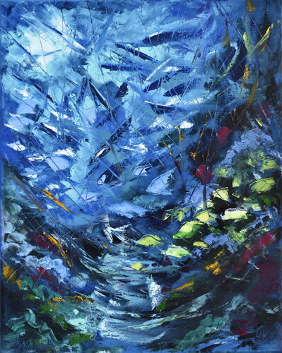 DEEP CORAL REEF UNDERWATER PAINTING was created underwater at the depth of 15.3meters by Olga Nikitina, Painting for Sale on Select