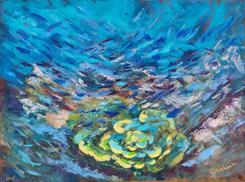 Yellow Cabbadge UNDERWATER PAINTING was made underwater at the depth of 7 meters von Olga Nikitina, Malerei kaufen auf Select