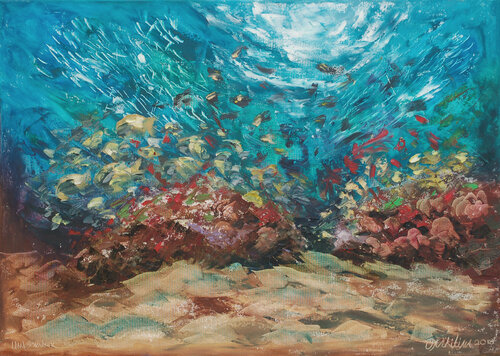 Underwater Firework Abstract coral reef was created underwater at the depth of 7.1meters by Olga Nikitina, Painting for Sale on Select