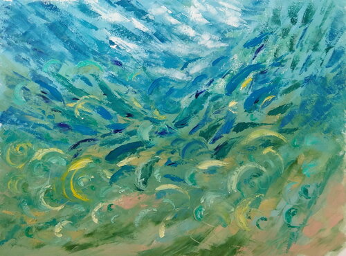 Out Of Fog,  UNDERWATER PAINTING was created underwater at the depth of 8.4 meters by Olga Nikitina, Painting for Sale on Select