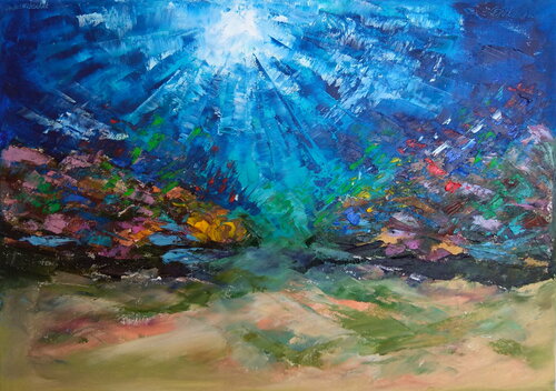 TROPICAL OCEAN Underwater painting was created at the depth of 7.7 meters by Olga Nikitina, Painting for Sale on Select