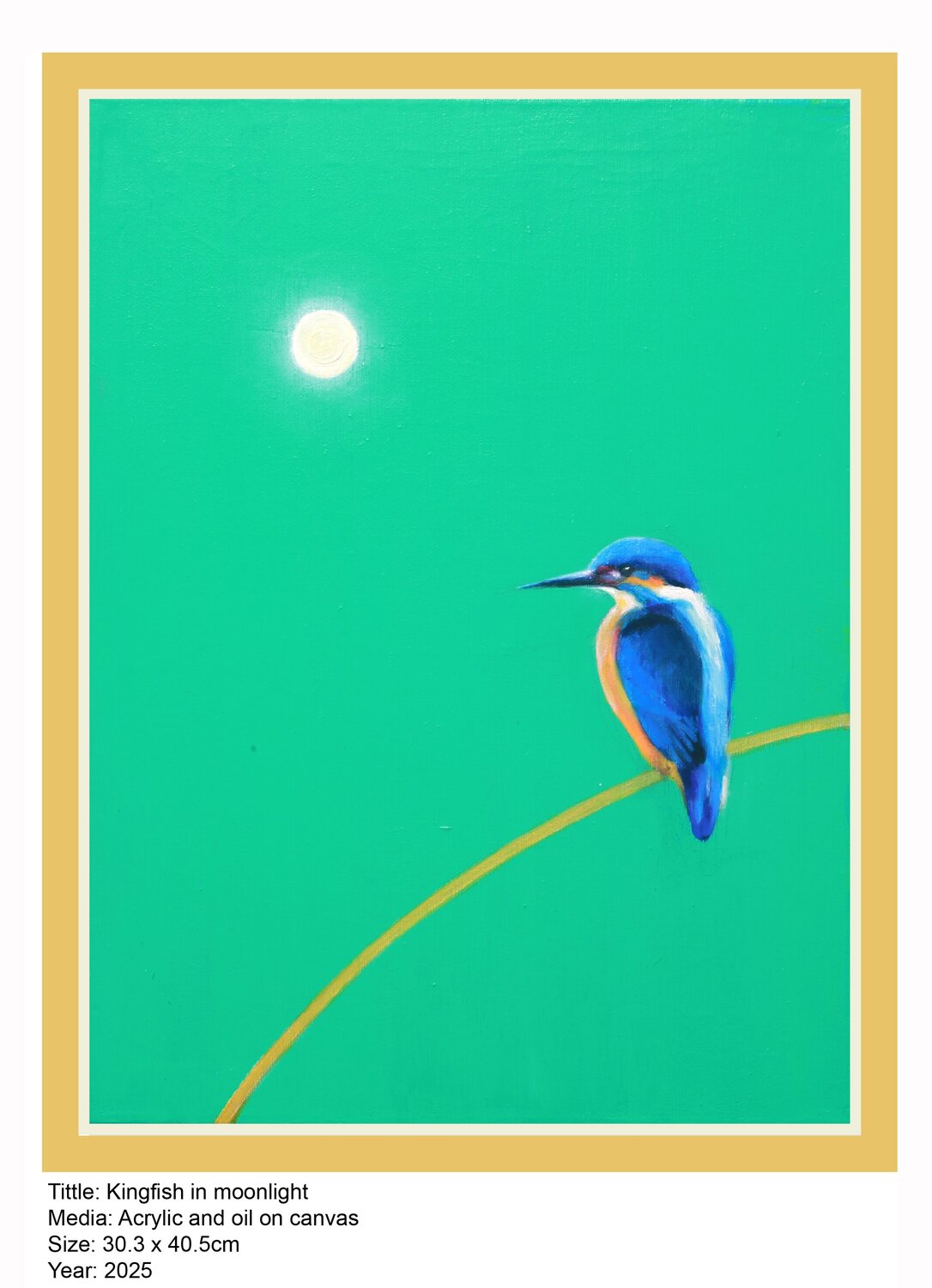 KINGFISHER IN MOONLIGHT Eddie Chiu Original painting for sale