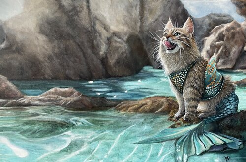 Cat Mermaid by Maria Arias, Painting for Sale on Select