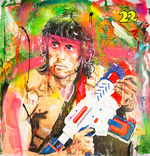 Water Gun Rambo (Sylvester Stallone) by Michael "MiKu" Kuhn, Painting for Sale on Select