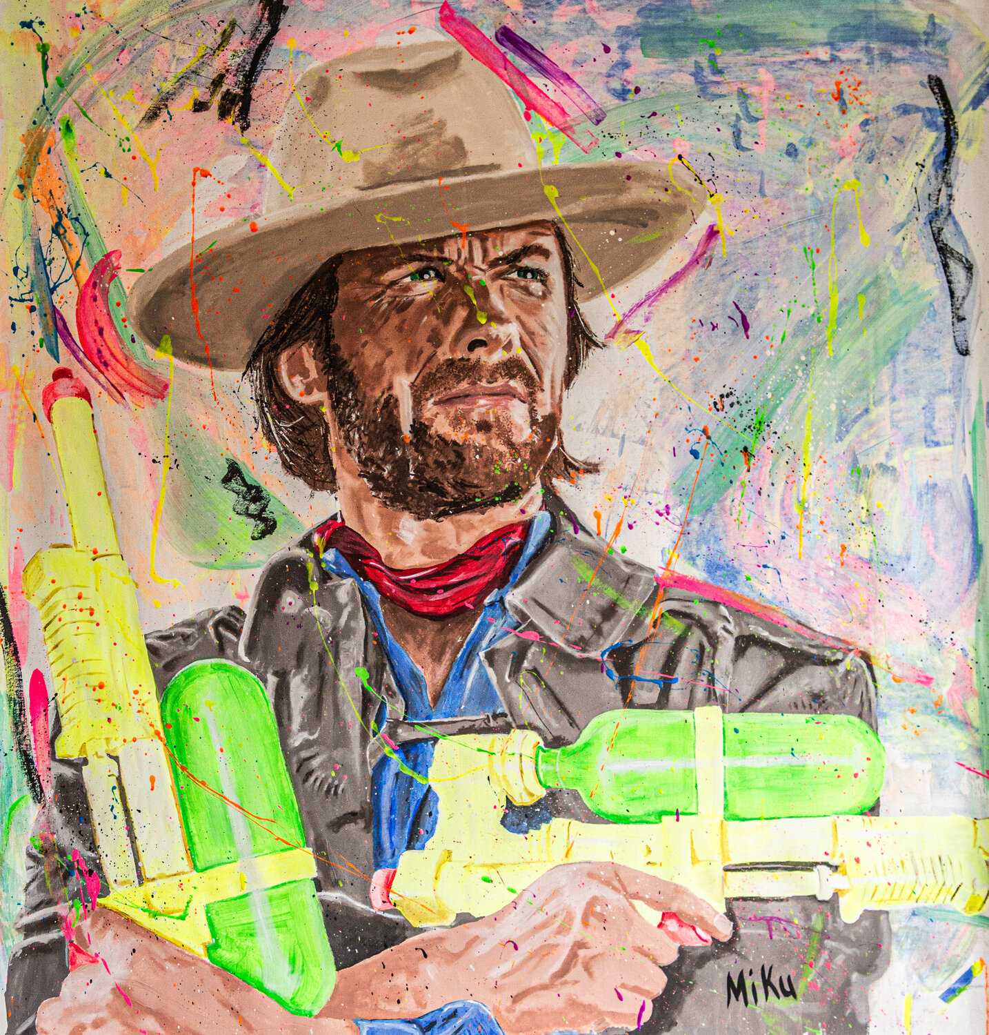 Water Gun Clint (Eastwood) Michael "MiKu" Kuhn Original painting for sale