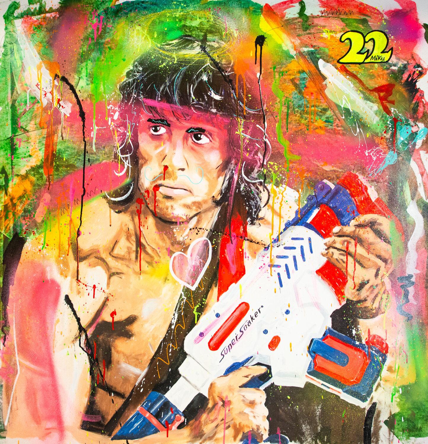 Water Gun Rambo (Sylvester Stallone) Michael "MiKu" Kuhn Original painting for sale