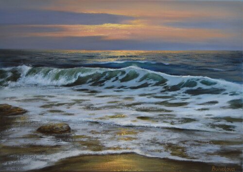 Twilight by the Waves by Iryna Buivolova, Painting for Sale on Select