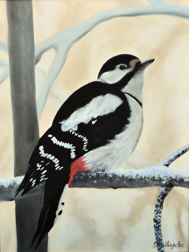 Bird woodpecker by Iryna Buivolova, Painting for Sale on Select