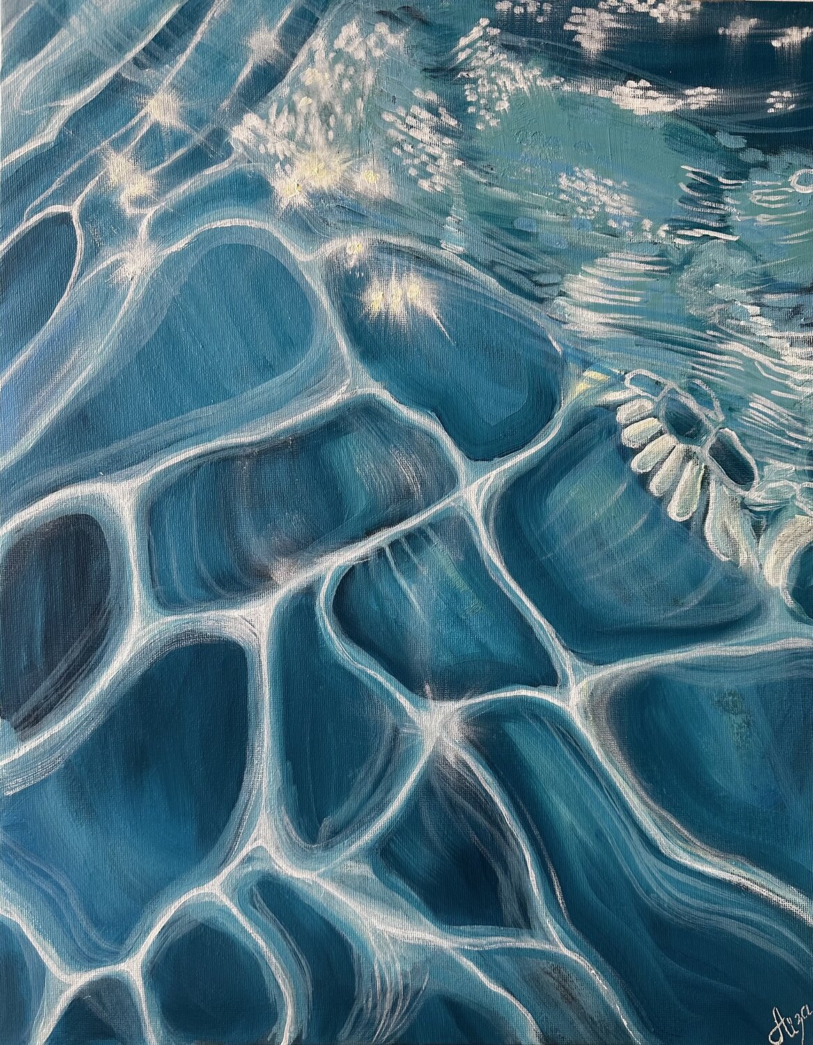 Blue ocean ripples Aisylu Burangulova Original painting for sale