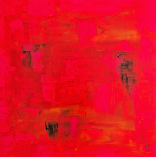 Peinture abstraite contemporaine rouge – Œuvre originale - INCANDESCENCE von Sandrine Hartmann, Malerei kaufen auf Select